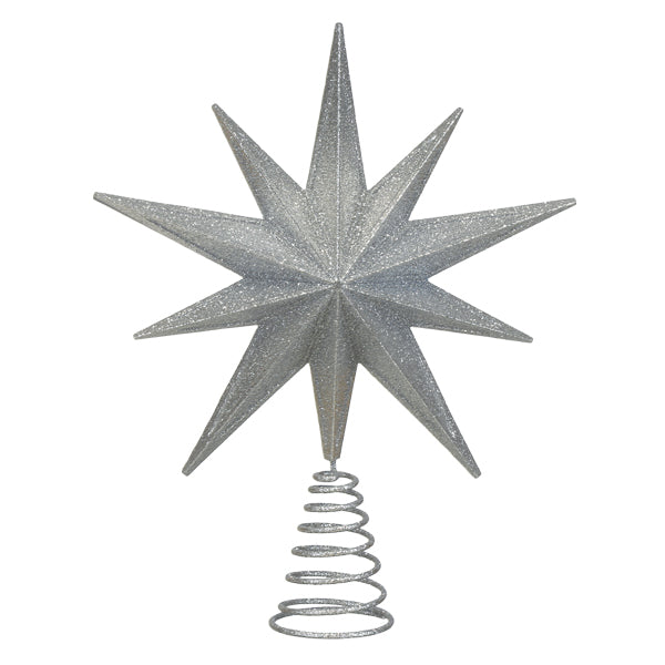 12&quot; Lit Silver Glitter Star Tree Topper - My American Goods