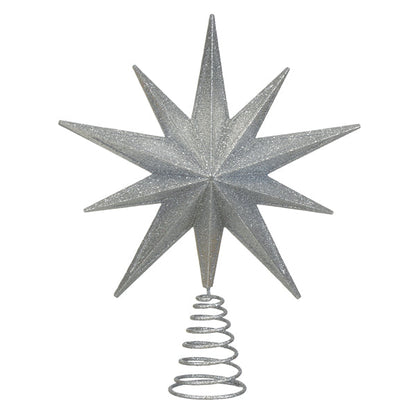12&quot; Lit Silver Glitter Star Tree Topper - My American Goods