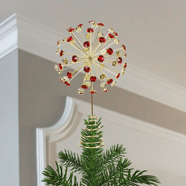 12" Red Crystal Burst Tree Topper - My American Goods