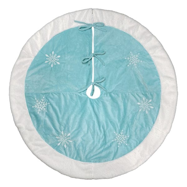 Old World Christmas 48 X 48 / 50101 48" Pastel Blue Snowflake Embroidered Tree Skirt With Faux Fur Trim