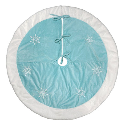 48&quot; Pastel Blue Snowflake Embroidered Tree Skirt With Faux Fur Trim - My American Goods