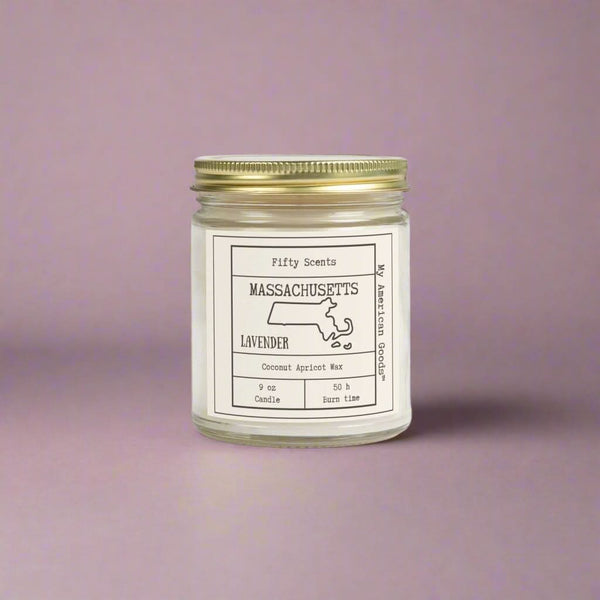 Massachusetts - Lavender Scented Candle - Coconut Apricot Wax - My American Goods