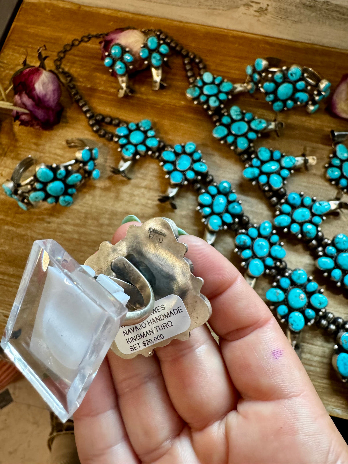 Wilson Dawes Kingman Turquoise Sterling Silver Squash Blossom Set