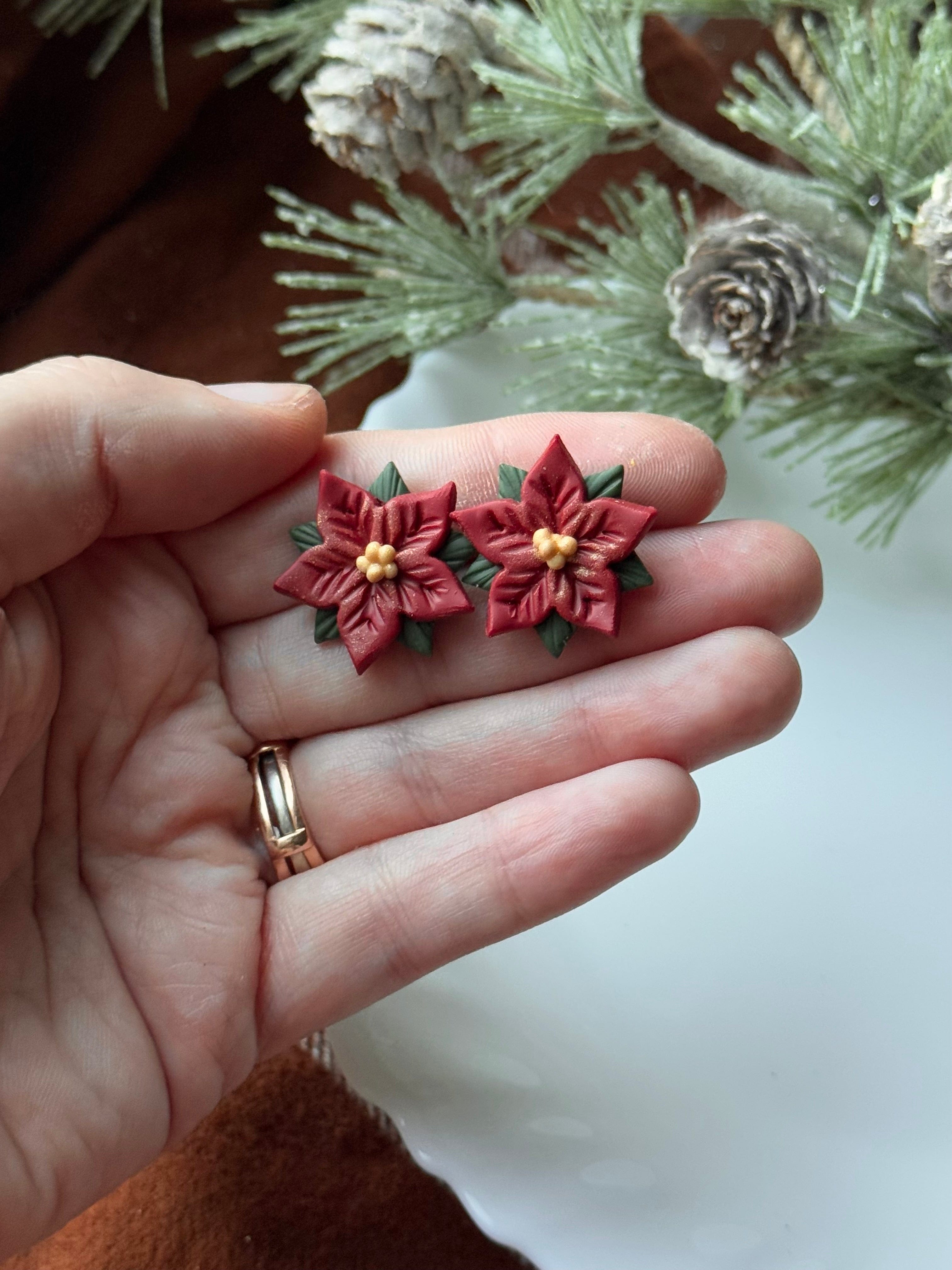 Red Poinsettia Studs
