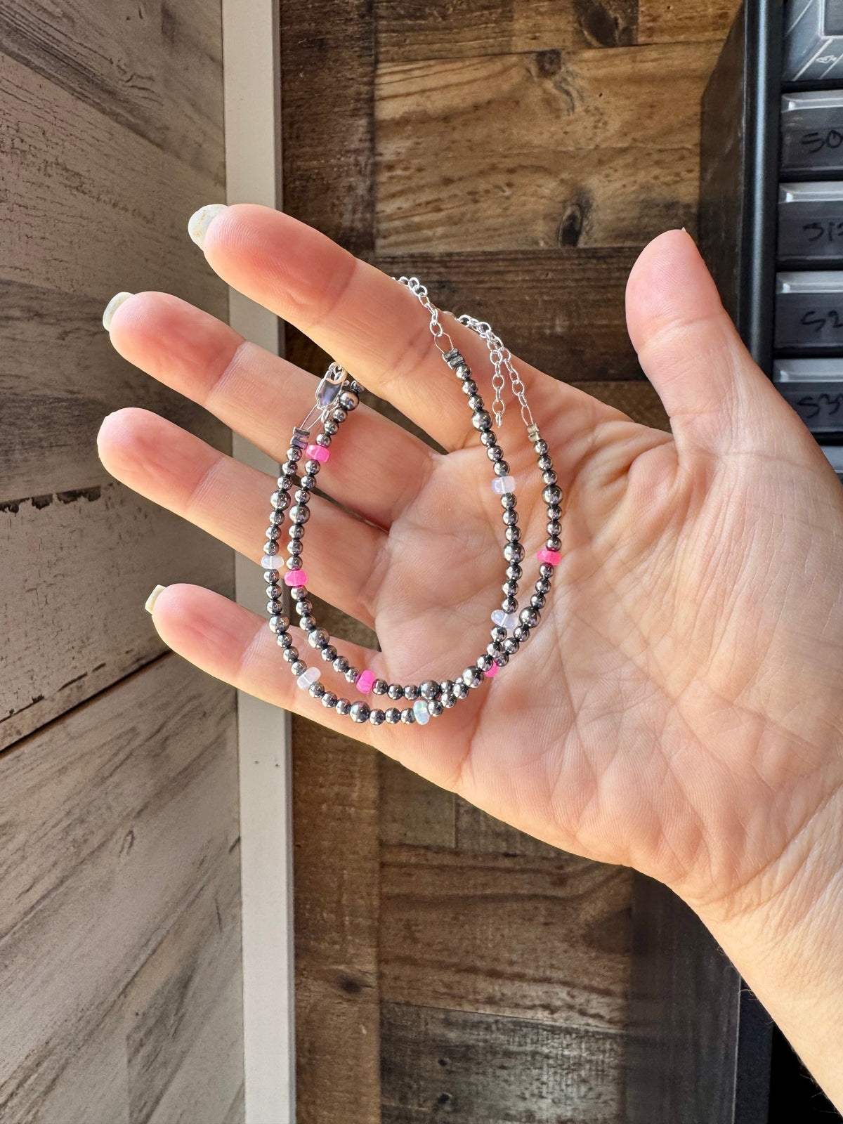 White Opal &amp; Sterling Silver Pearl Bracelet