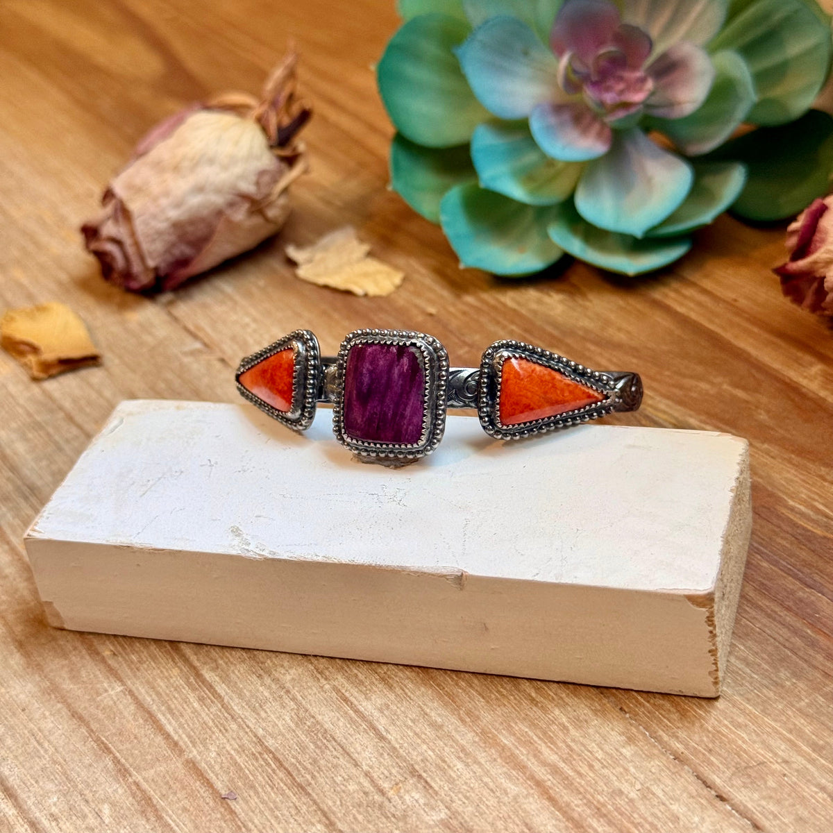 MJ Purple &amp; Red Spiny Oyster Sterling Silver Cuff