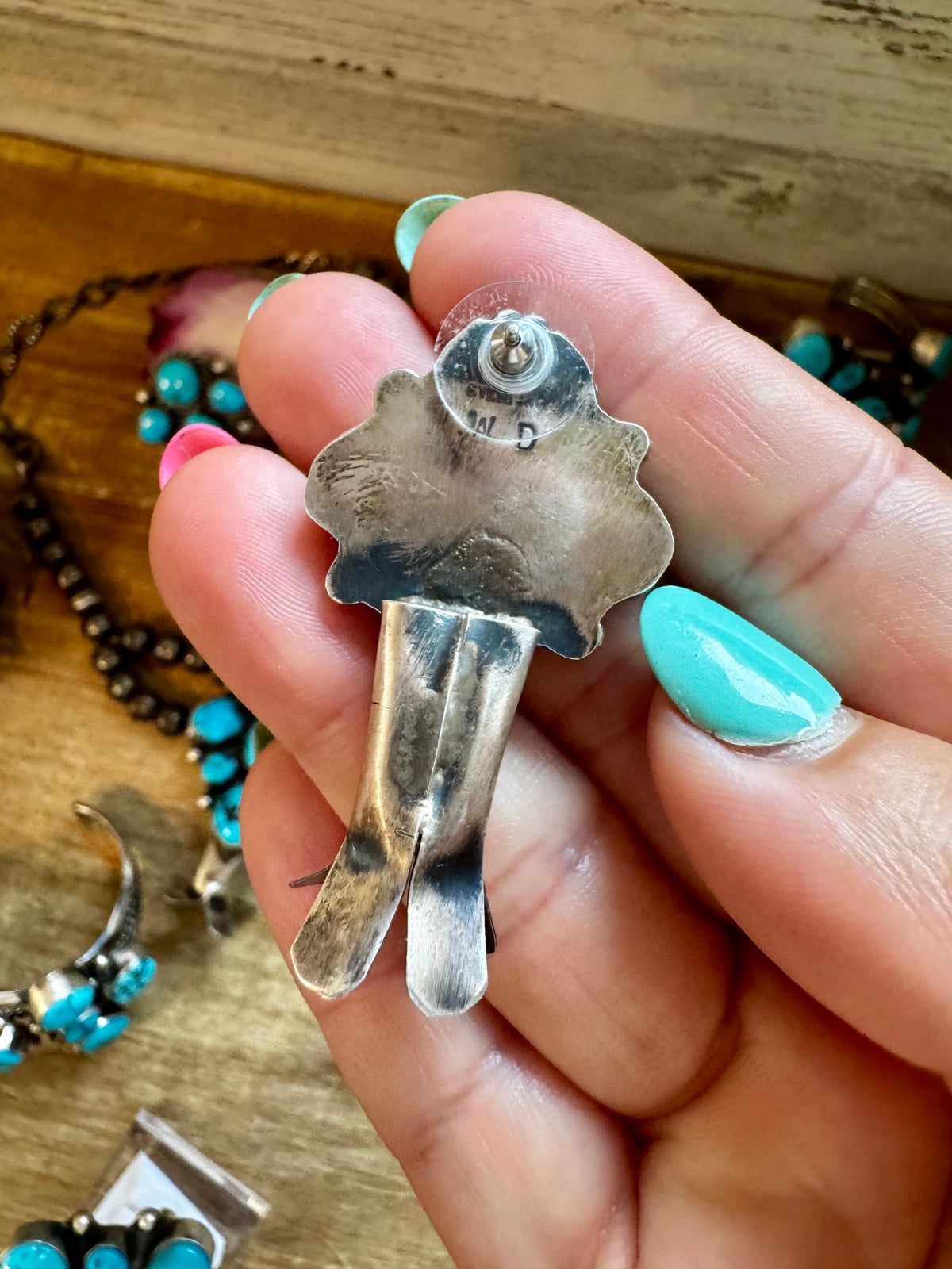 Wilson Dawes Kingman Turquoise Sterling Silver Squash Blossom Set