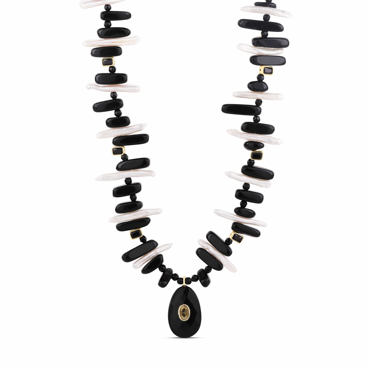 Onyx &amp; Baroque Pearl Statement Necklace