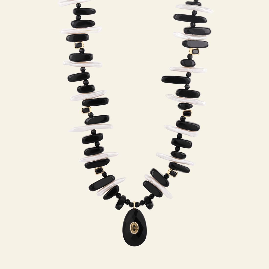 Onyx &amp; Baroque Pearl Statement Necklace
