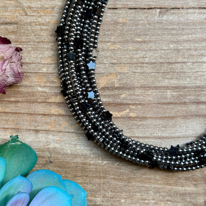 15" Black Onyx Star &amp; Sterling Silver Pearl Necklace