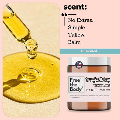 Free the Body Co. Moisturizers Grass Fed Tallow and Oregon Bee Whipped Balm - Bare - 4 oz