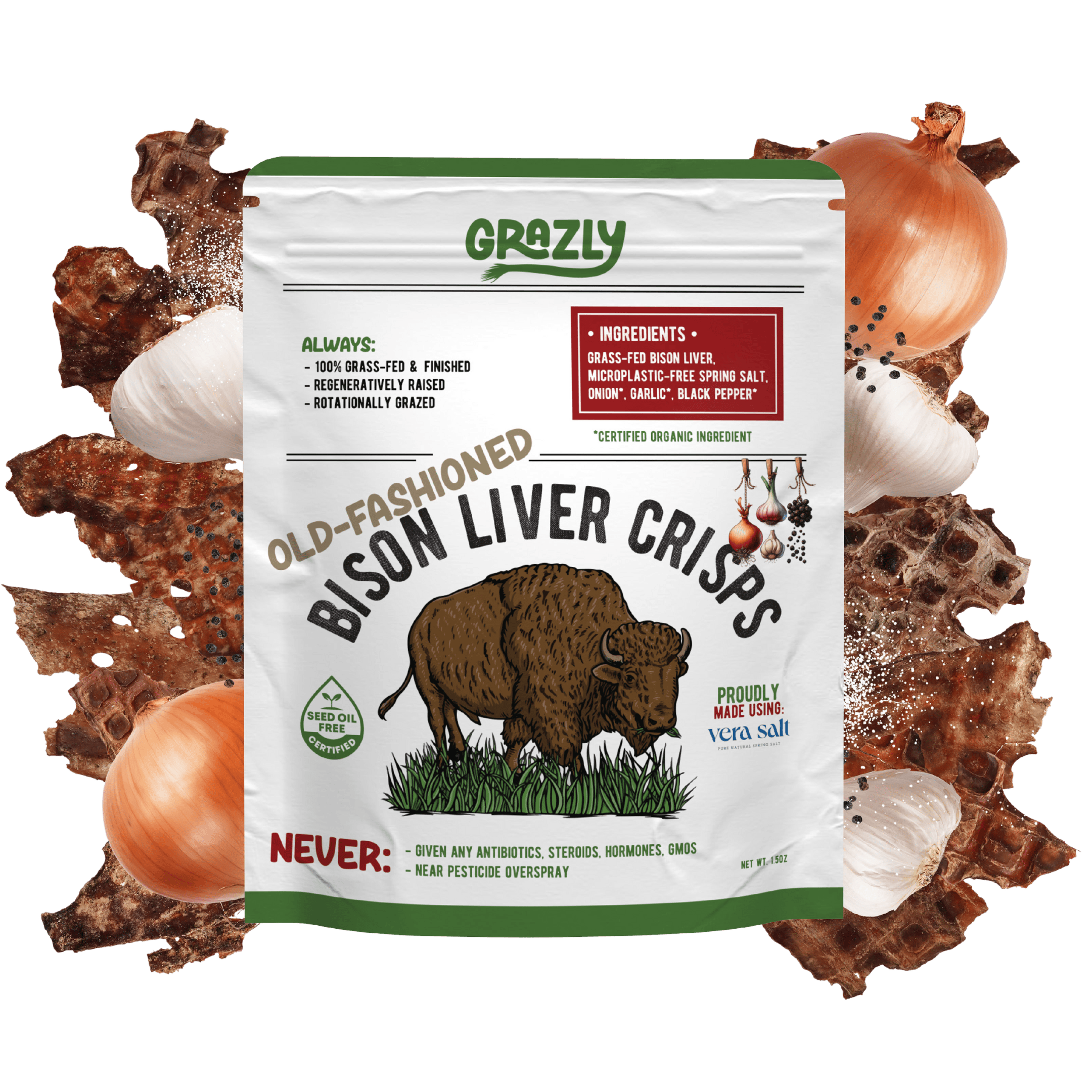 Grazly Bison Crisp Old Fashioned / 1 Pack Bison Liver Crisps - 100% Grass-Fed/Finished