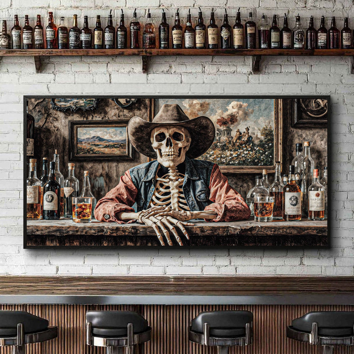 Tailored Canvases Canvas Skeleton Cowboy Barman At Western Saloon Wall Art