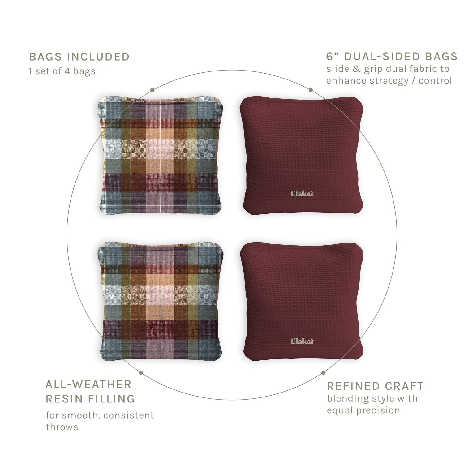 6-in Dual-Sided Cornhole Bags | Plaid Collection