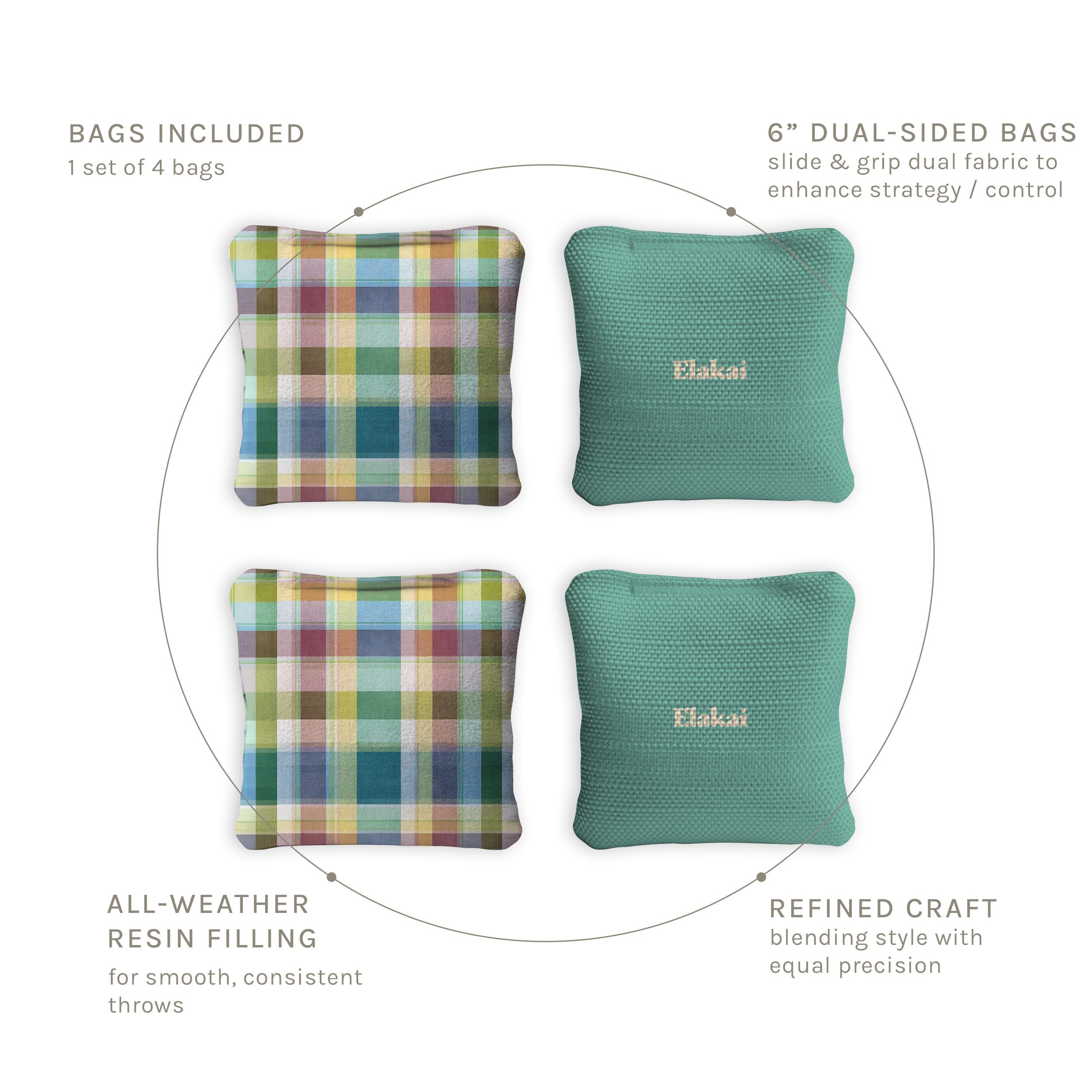 6-in Dual-Sided Cornhole Bags | Plaid Collection