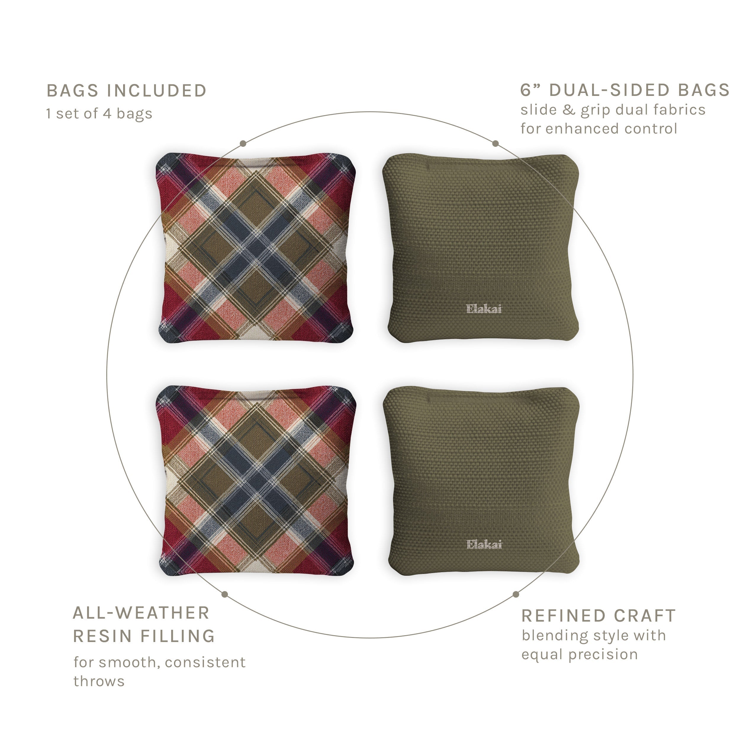 6-in Dual-Sided Cornhole Bags | Plaid Collection
