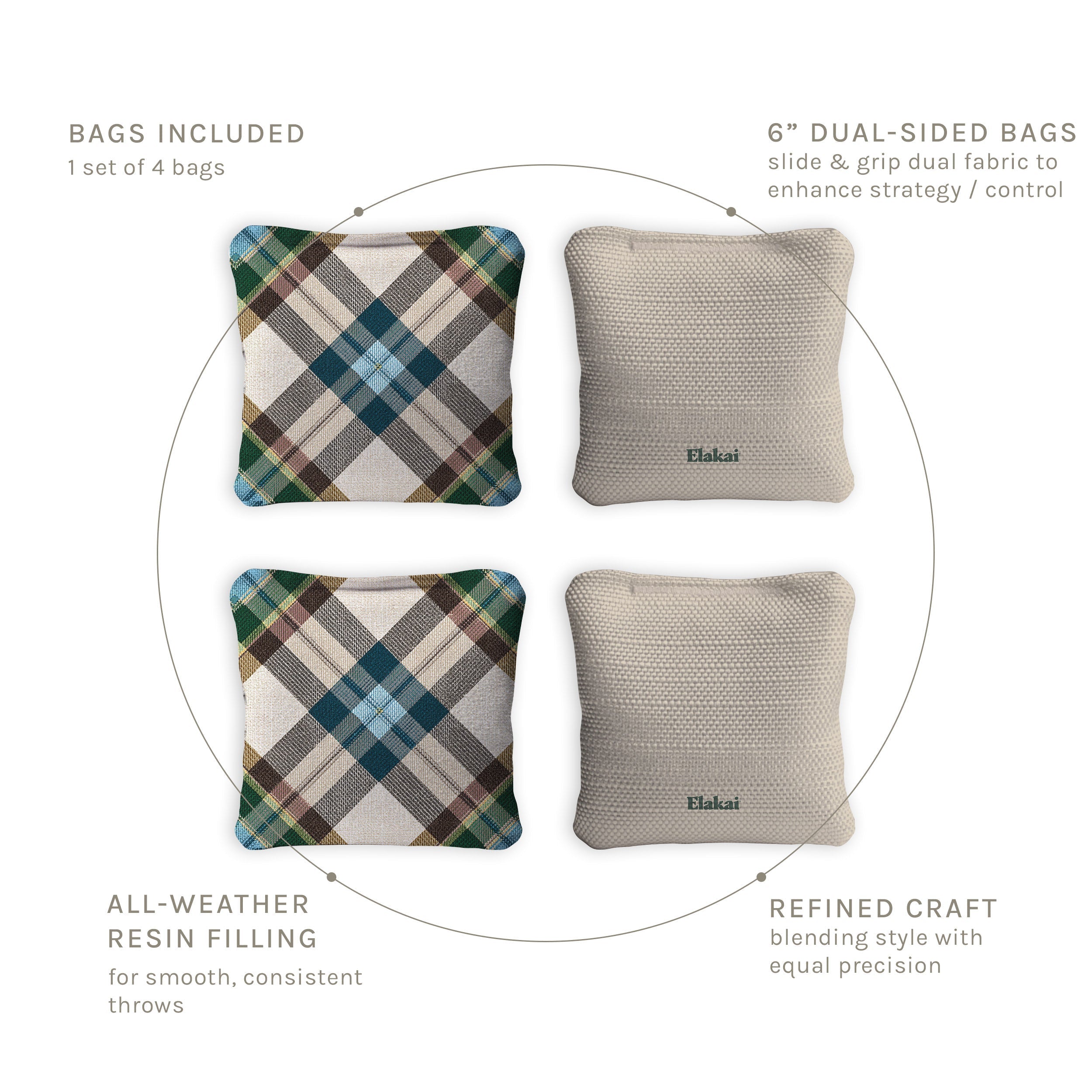 6-in Dual-Sided Cornhole Bags | Plaid Collection