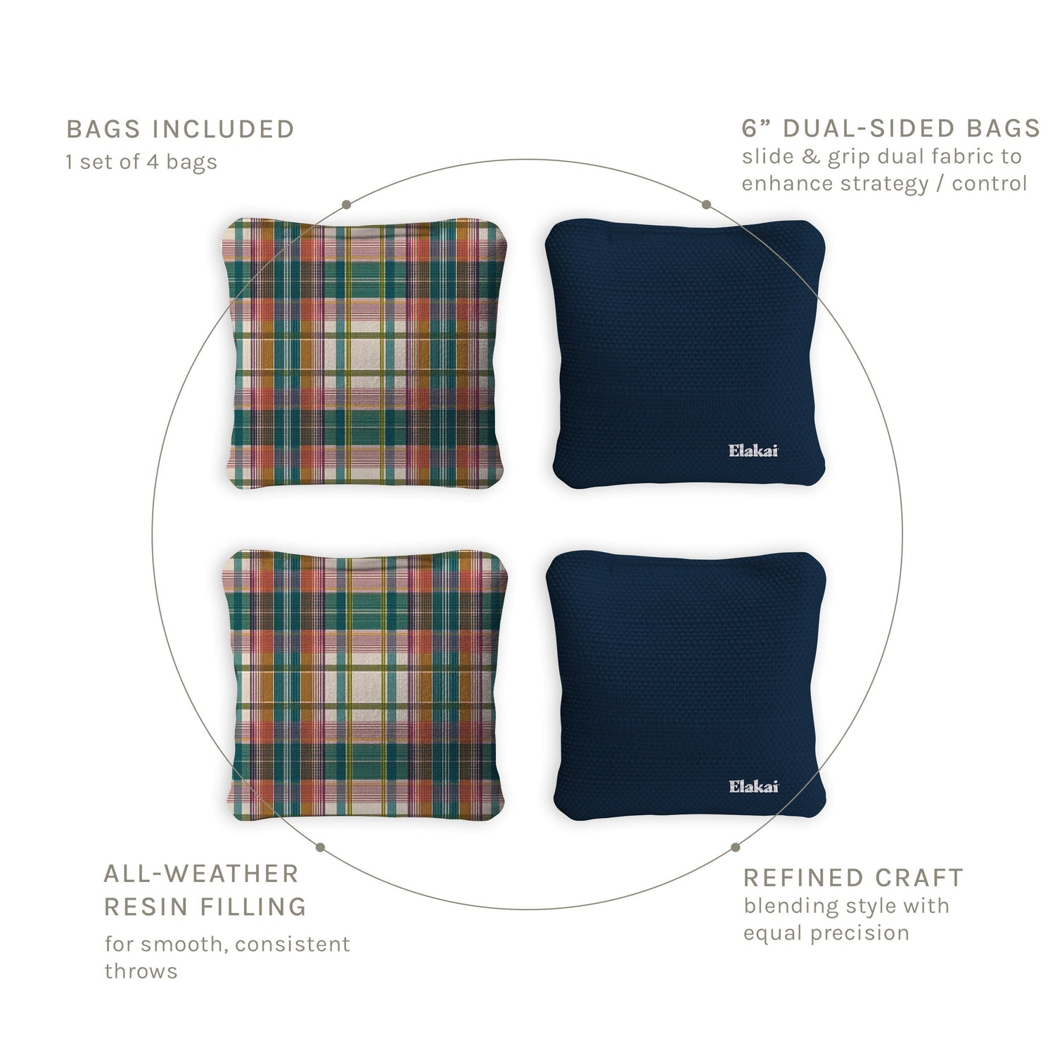 6-in Dual-Sided Cornhole Bags | Plaid Collection