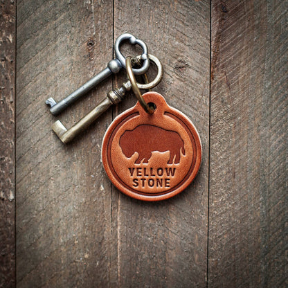 Yellowstone National Park Leather Keychain Circle