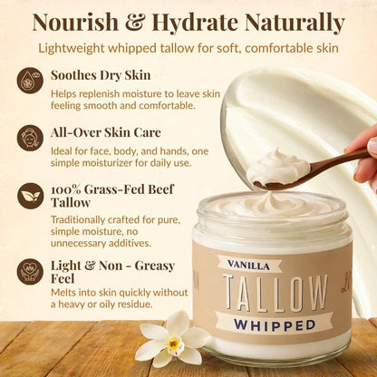 Lady May Tallow Body Cream/Lotion Vanilla Whipped Tallow Moisturizer