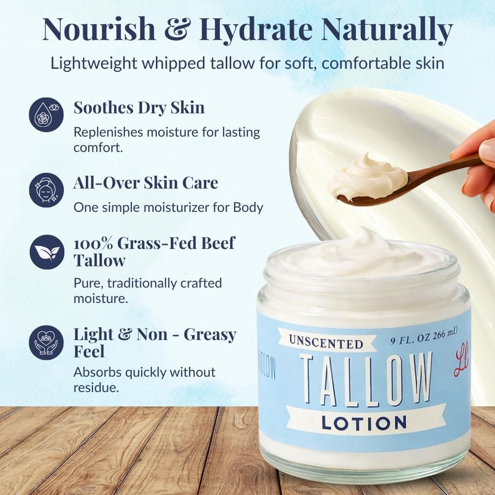 Lady May Tallow Body Cream/Lotion Unscented Tallow Lotion | All-Natural Grass-Fed