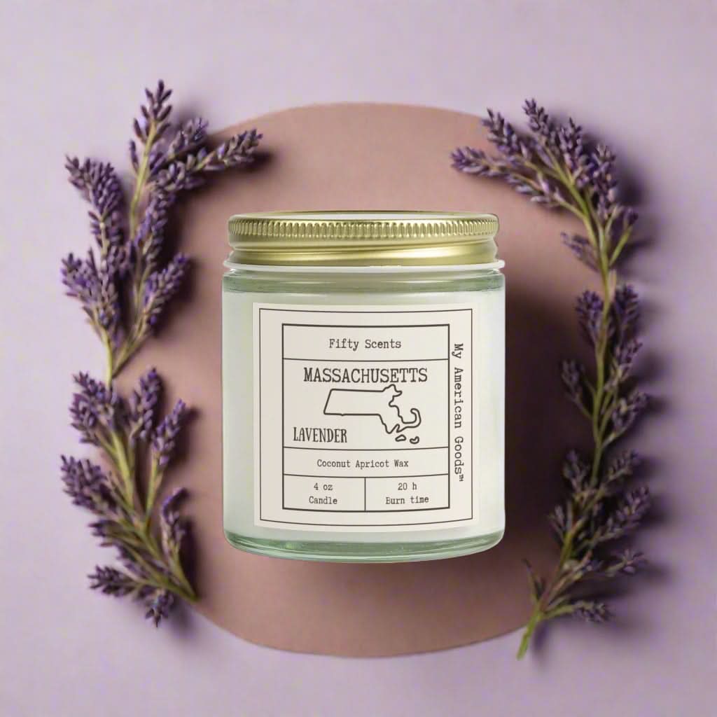 Massachusetts - Lavender Scented Candle - Coconut Apricot Wax - My American Goods