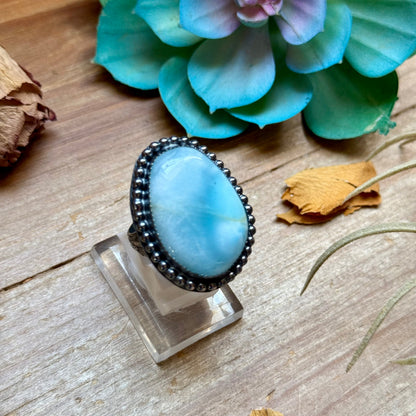 MJ Blue Larimar Oval Sterling Silver Ring