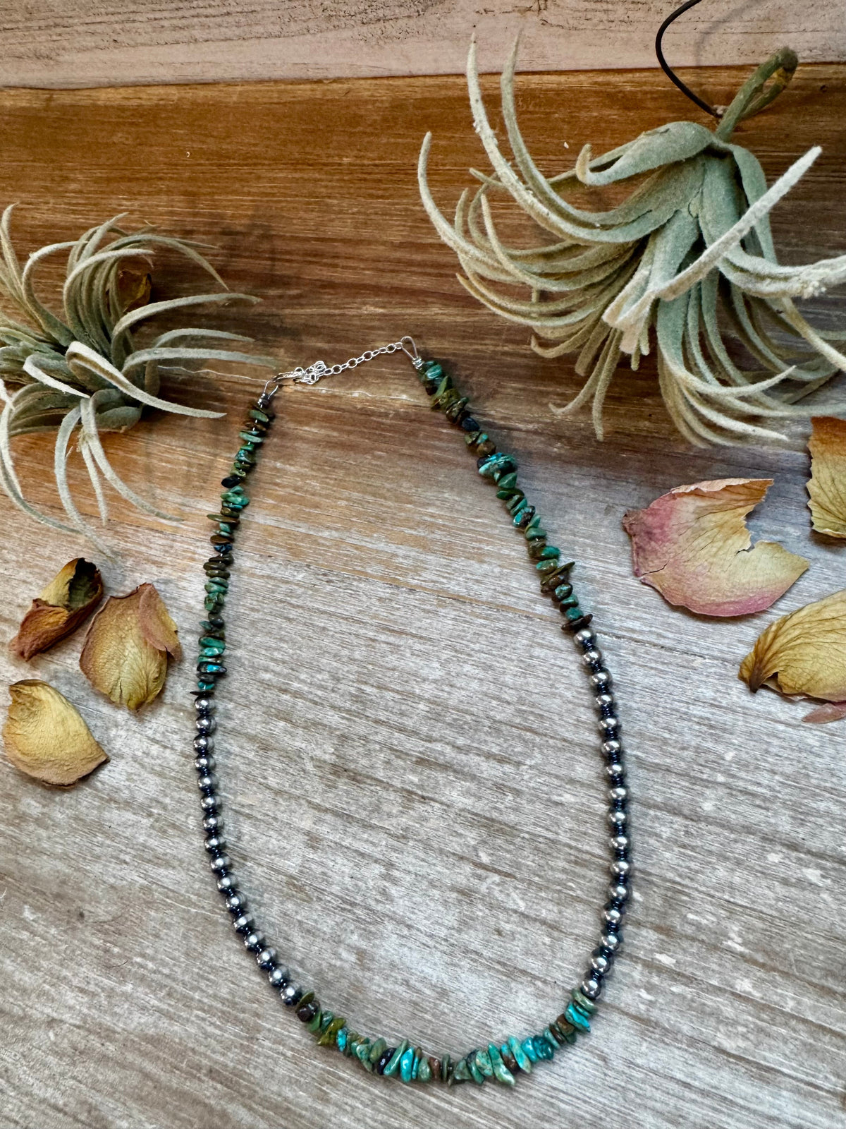Sterling Silver Pearl &amp; Turquoise Necklace – 16" + Extender
