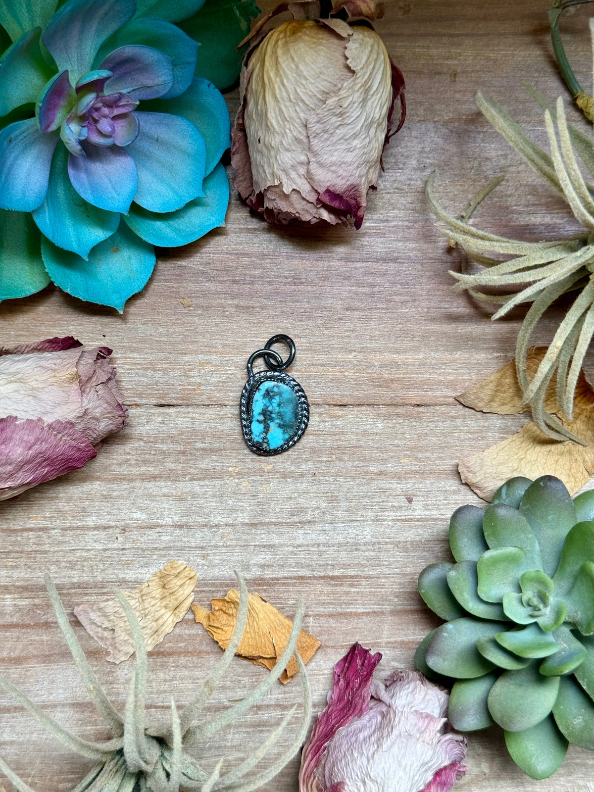 MJ Sky Blue Turquoise Matrix Charm &amp; Sterling Pearl Necklace