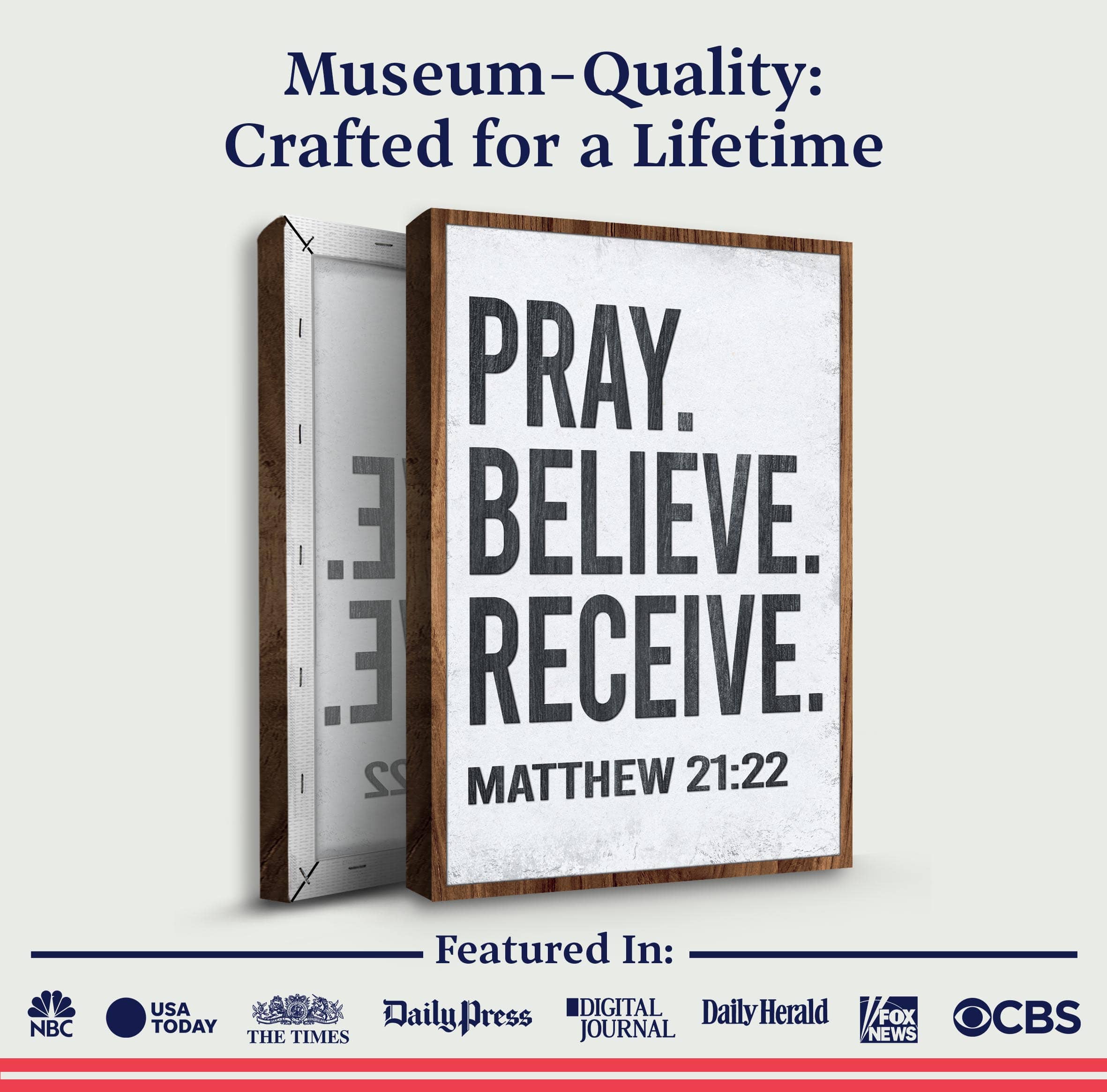 Tailored Canvases Canvas Matthew 21:22 - Pray Believe Receive Faith Sign II
