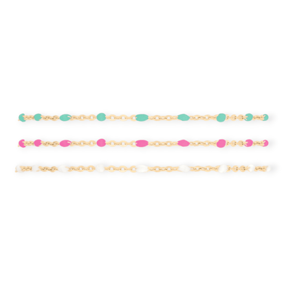 Cuffed by Nano LLC turquoise + pink + white daisy bracelet triple stack