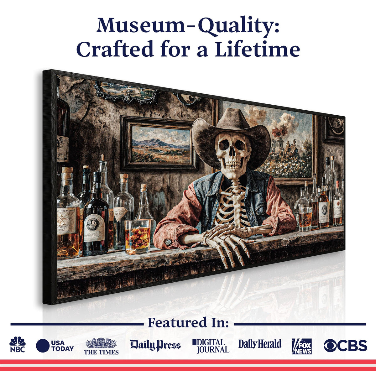 Tailored Canvases Canvas Skeleton Cowboy Barman At Western Saloon Wall Art