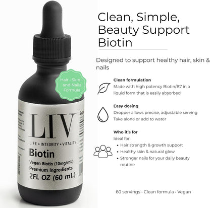 Biotin Liquid Skin Nutrients (Vegan, 10,000mcg each, 60 Servings)