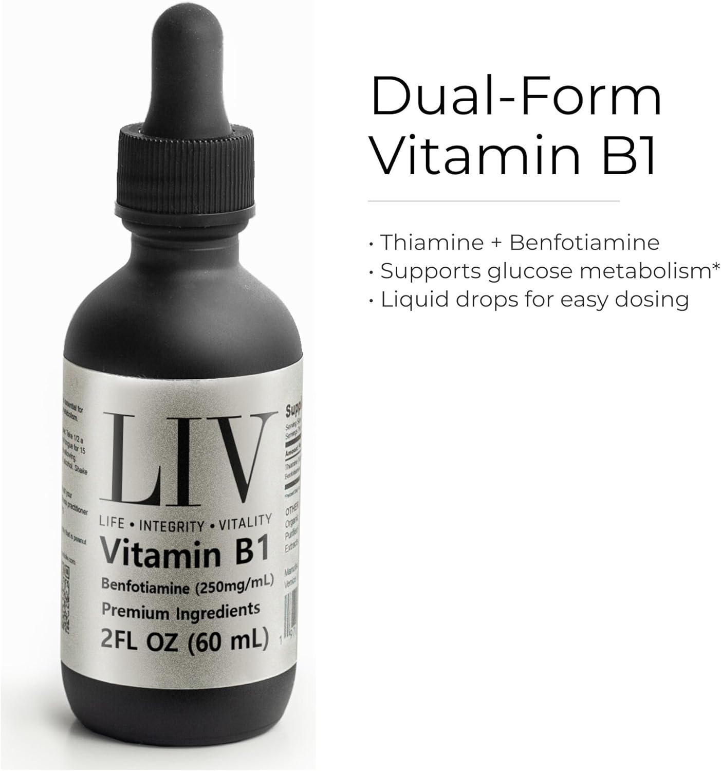 Vitamin B1 Thiamine Liquid Metabolic Booster (Benfotiamine 250mg, 60 servings)