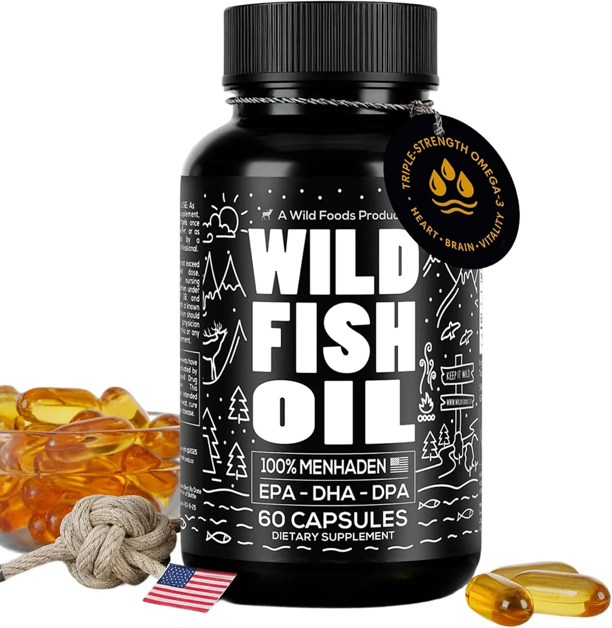Fish Oil Capsules, 60 servings – Omega-3 for Heart Health &amp; Cognitive Function