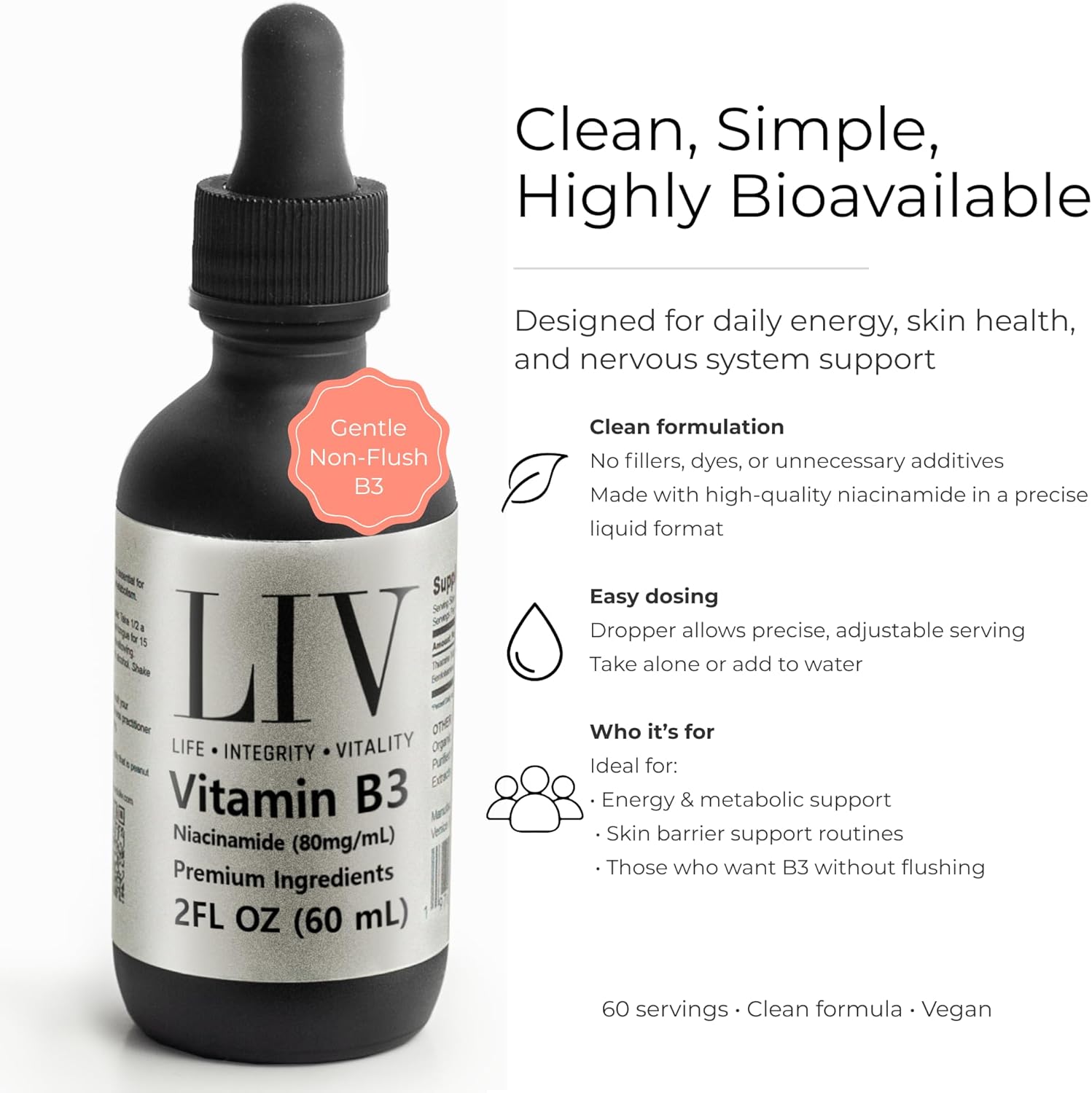 Vitamin B3 Niacin Liquid (Niacinamide 80mg, 60 servings)