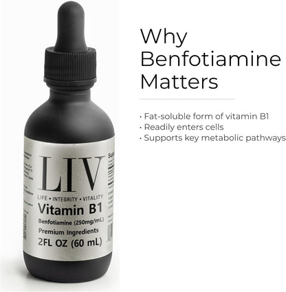 Vitamin B1 Thiamine Liquid Metabolic Booster (Benfotiamine 250mg, 60 servings)