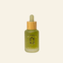 Green facial serum bottle with wooden dropper on a white background