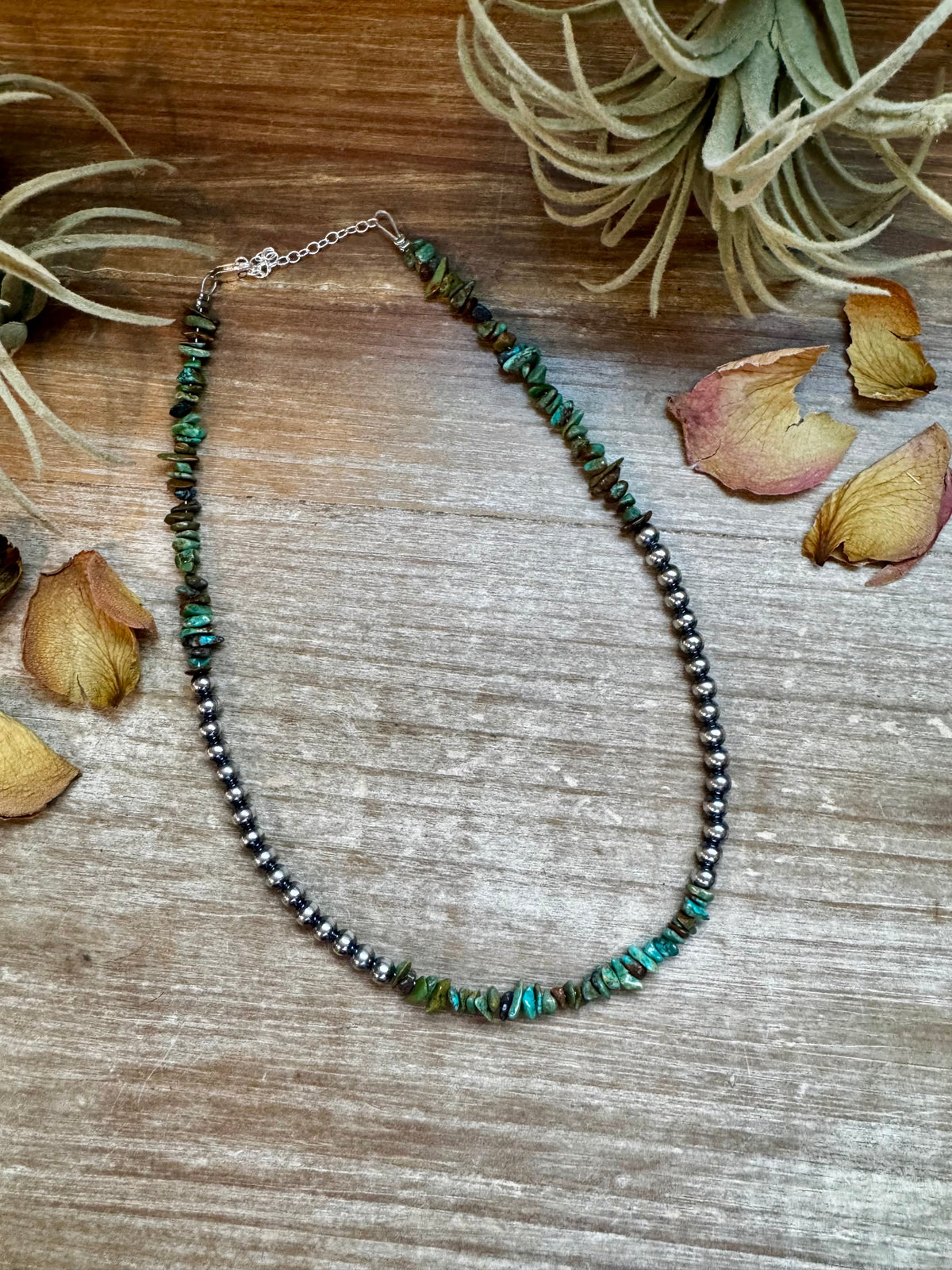 Sterling Silver Pearl &amp; Turquoise Necklace – 16" + Extender