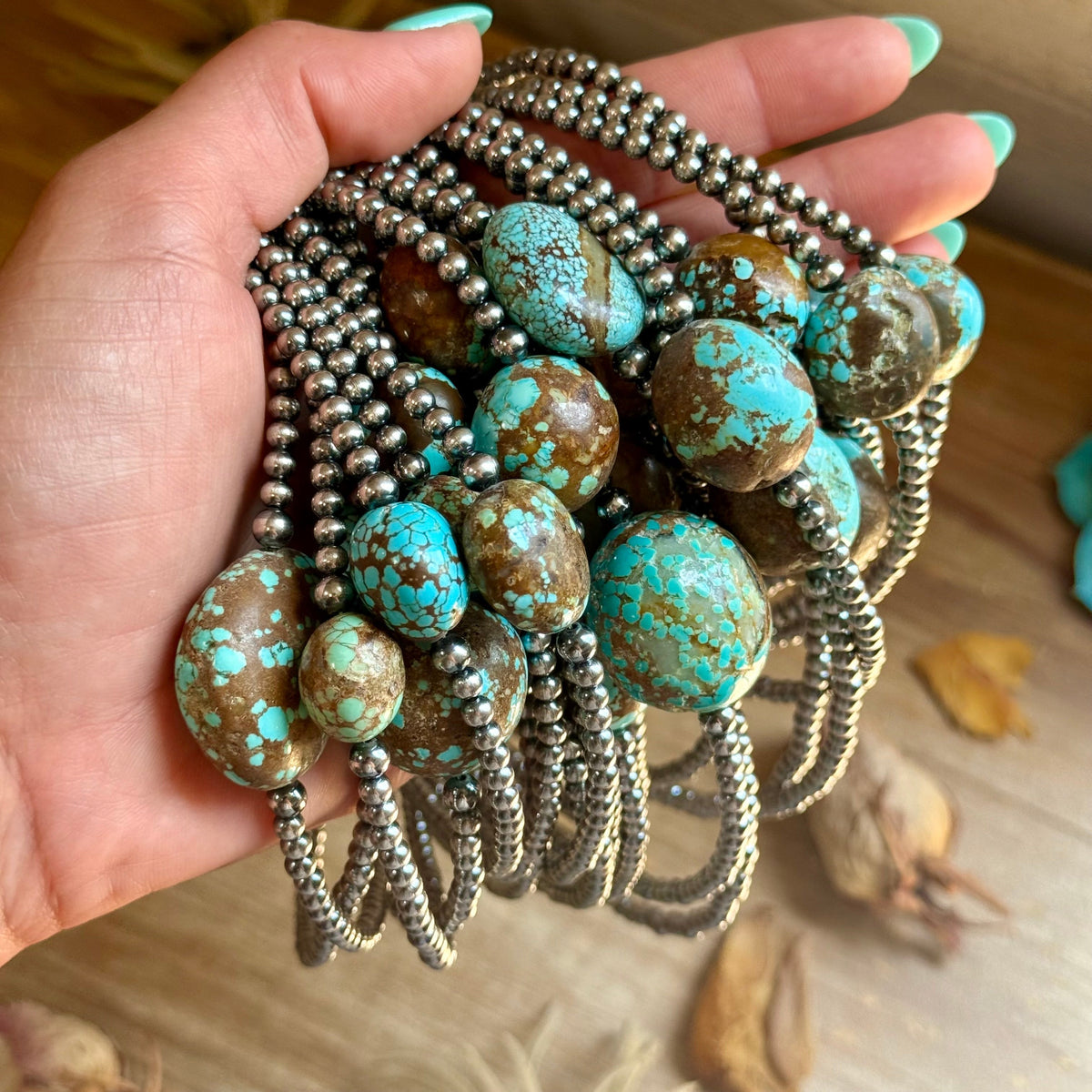 Rare Mine 8 Turquoise &amp; Sterling Silver Pearl Necklace