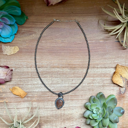 MJ Brown Wild Horse Teardrop Charm &amp; Sterling Pearl Necklace – No. 2