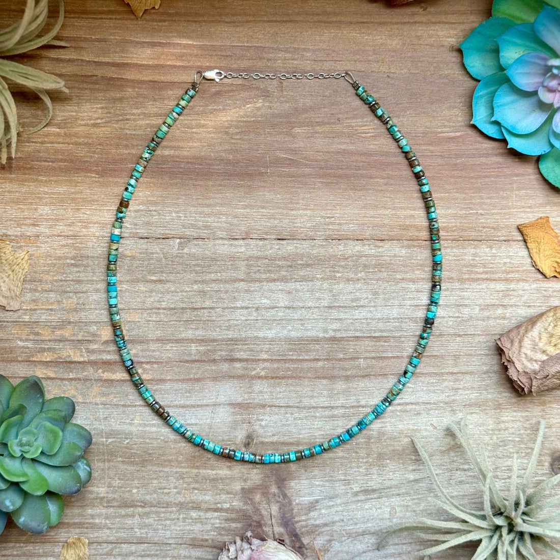 Turquoise Heishi &amp; Hematite Necklace – 18"