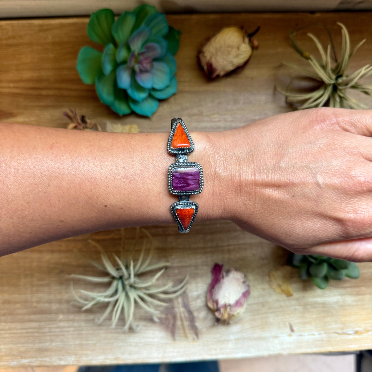 MJ Purple &amp; Red Spiny Oyster Sterling Silver Cuff
