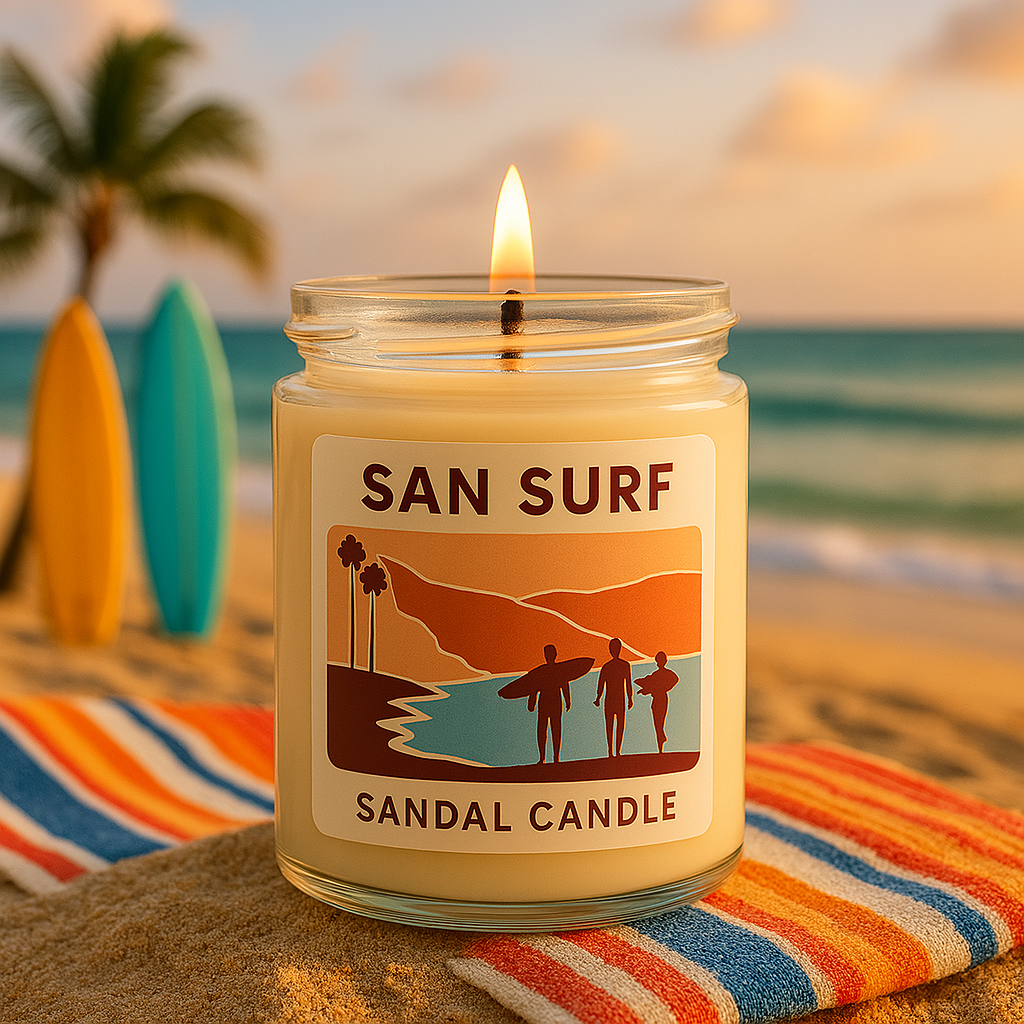 San Surf – Scented Candle, 9 oz Jar, Patchouli, Musk &amp; Bergamot