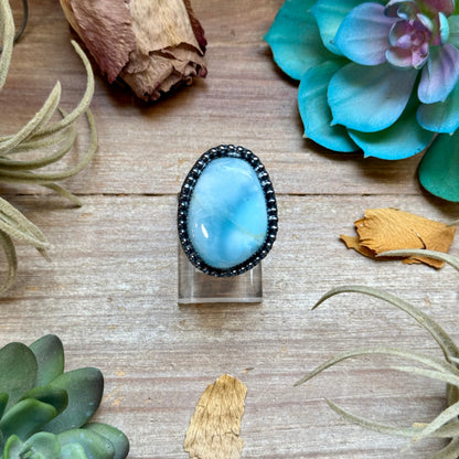 MJ Blue Larimar Oval Sterling Silver Ring