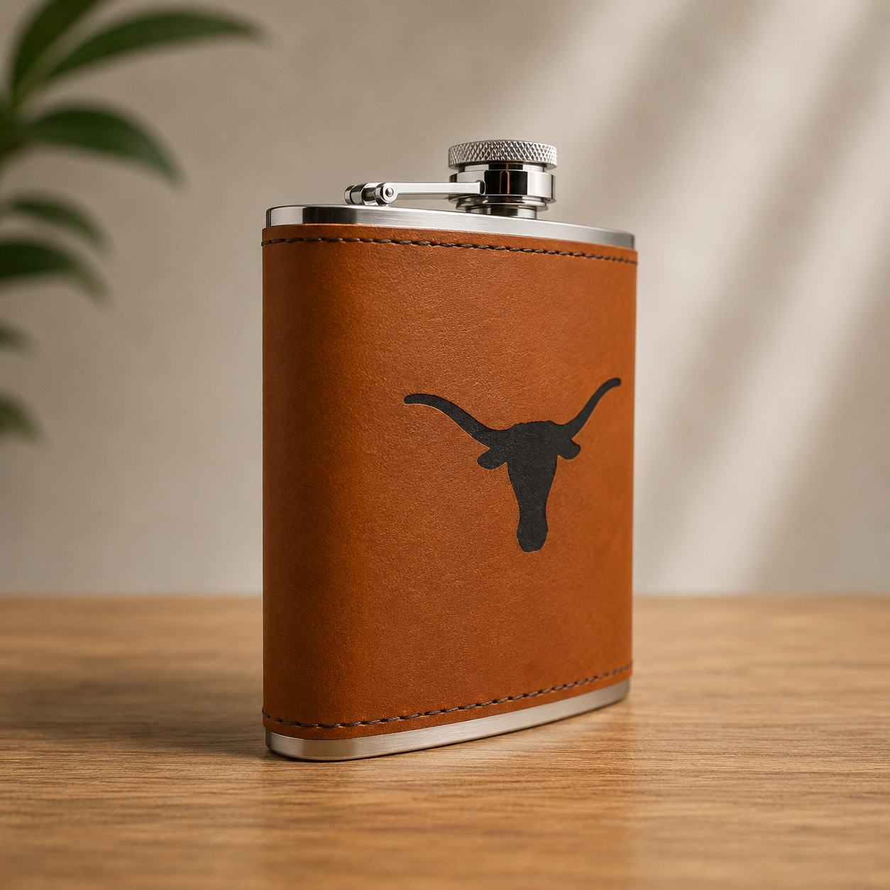 Texas Longhorns Leather Flask