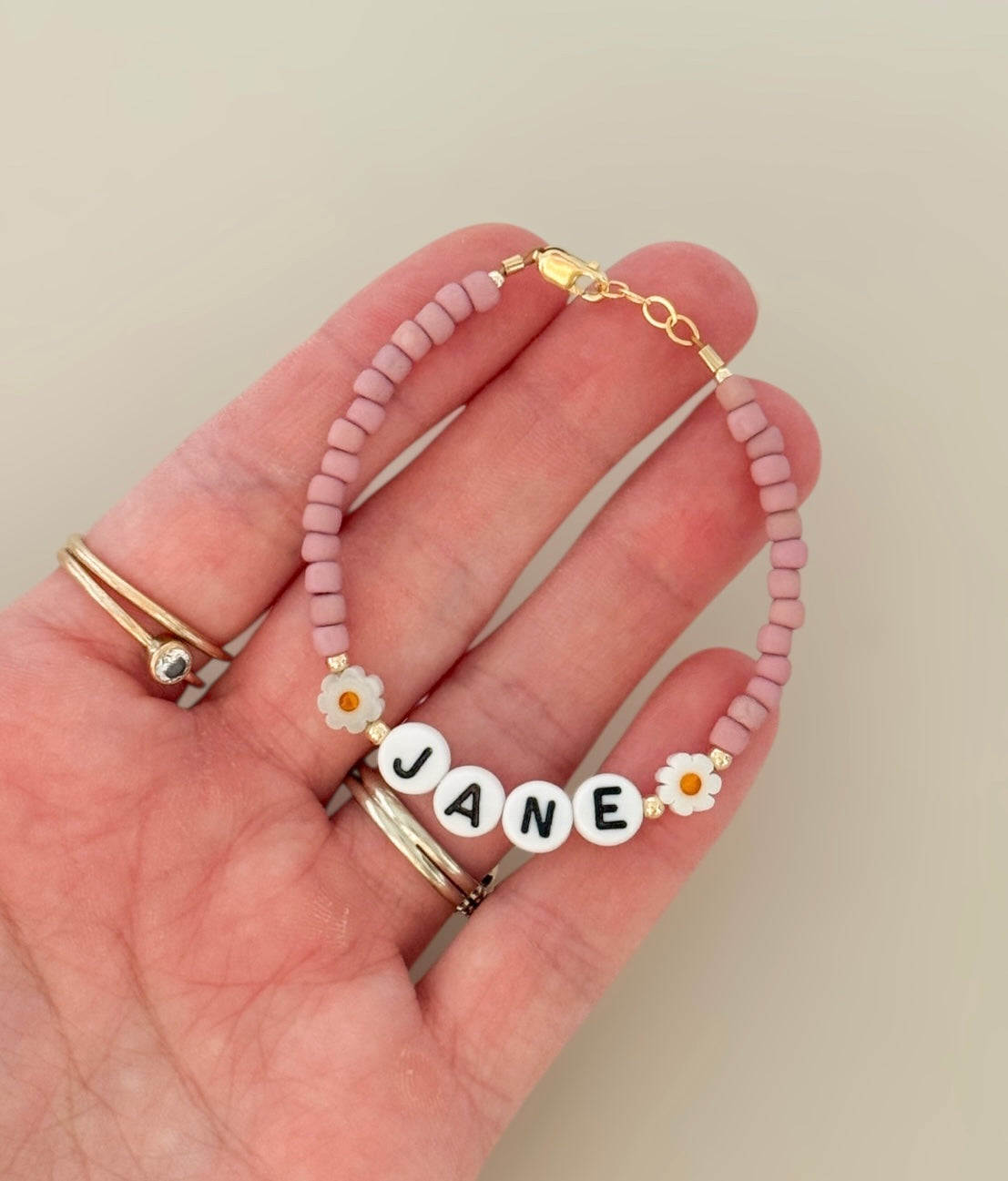 Pink Daisy Name Bracelet