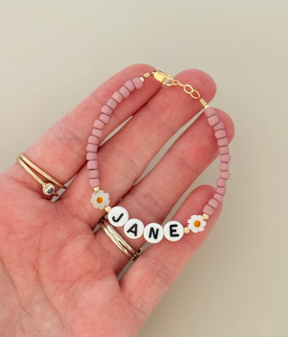 Pink Daisy Name Bracelet
