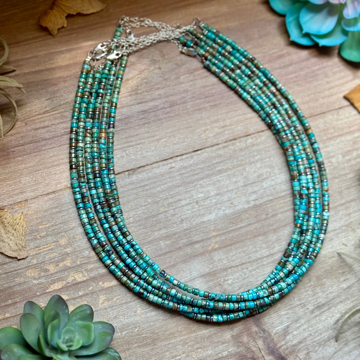 Turquoise Heishi &amp; Hematite Necklace – 18"