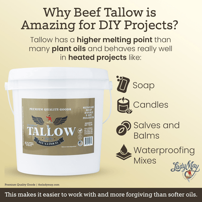 Lady May Tallow Beef Tallow Unscented Bulk Beef Tallow - 16 Pounds | 100% Natural &amp; Pure